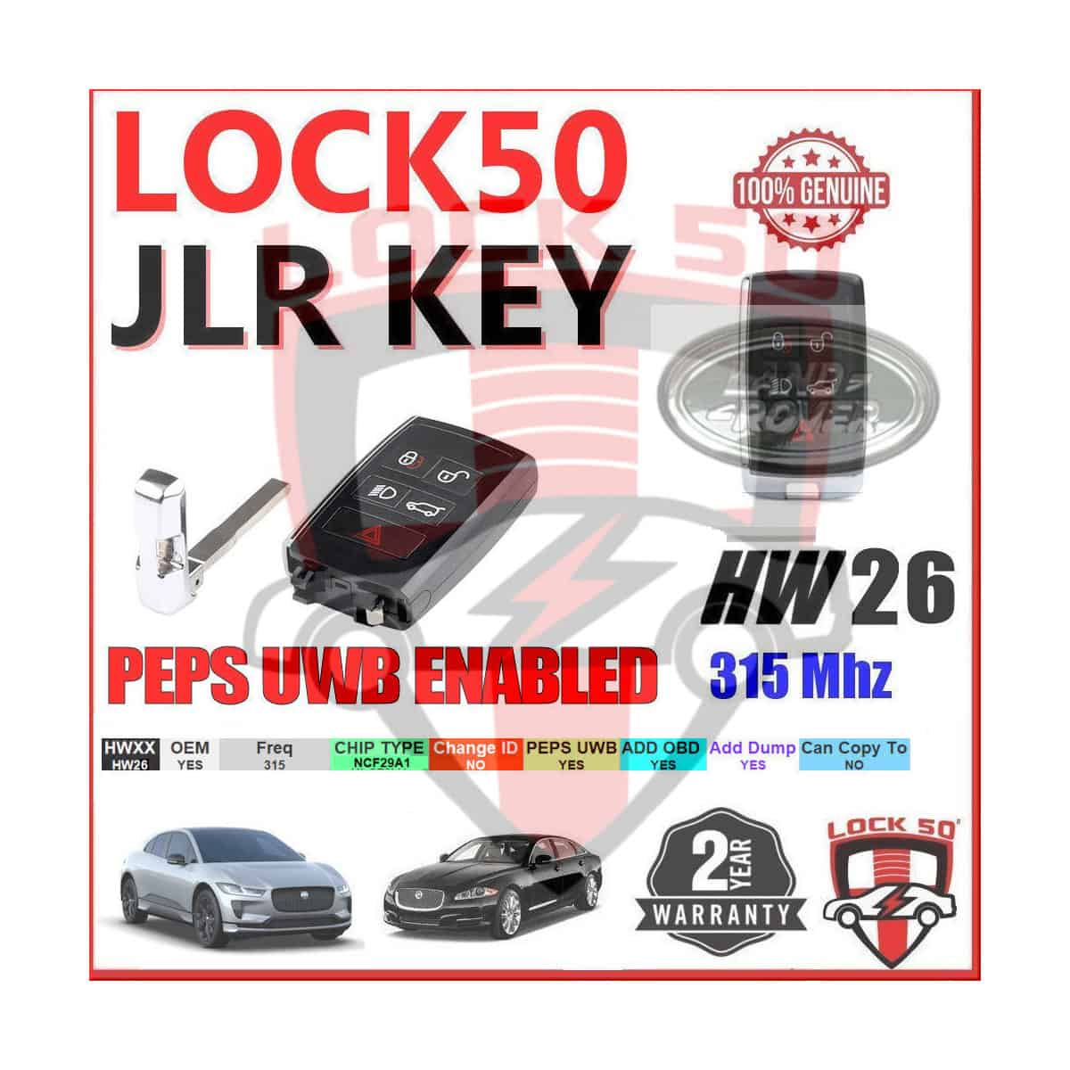 HW26 Land Rover PEPS Key NEW with Blade